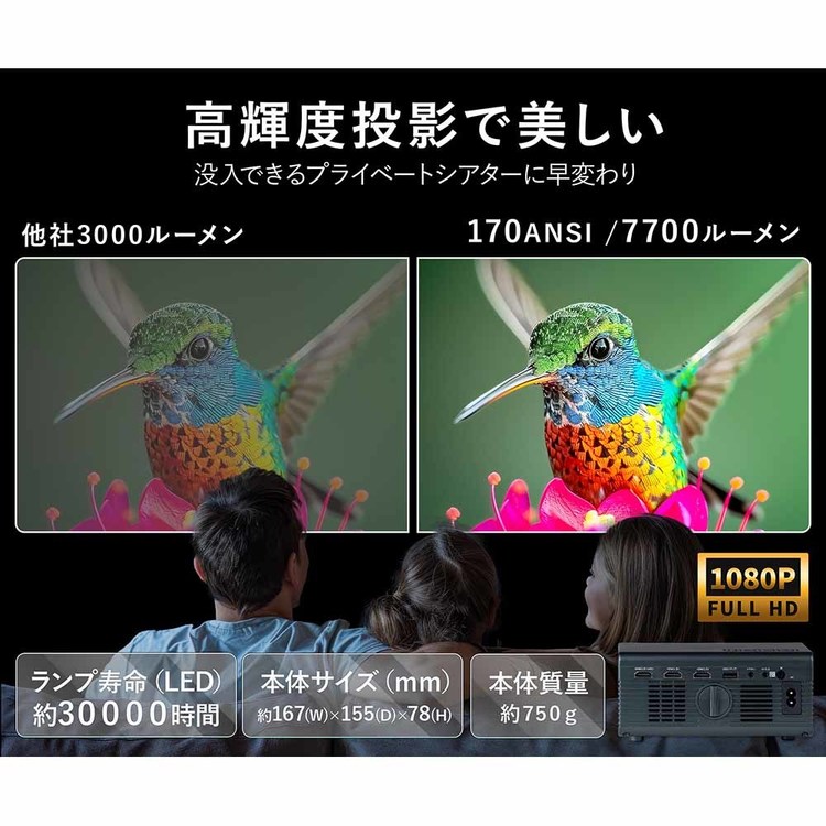 プロジェクター小型ベーシックモデル高解像度最大150インチHDMI入力コンパクトプロジェクターブラックダイニチ電子 