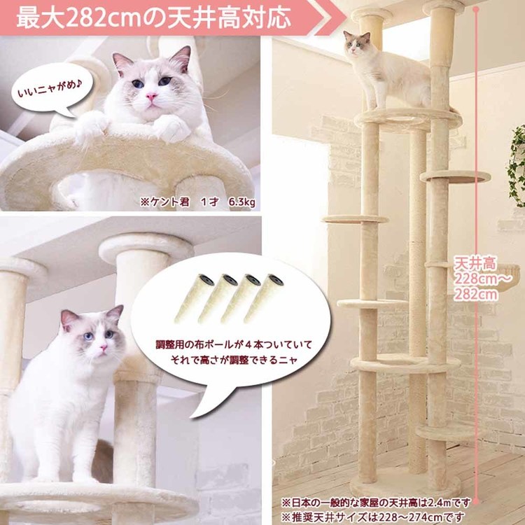 Mauキャットタワーキャットツリー組み立て猫スクラッチャー猫玩具爪とぎ麻ポール猫ベッド運動不足解消Mauタワーエシェルベージュ 