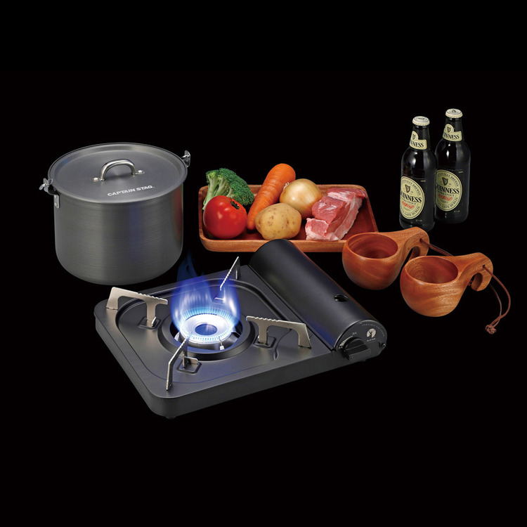 CAPTAINSTAGキャンプアウトドアレジャーコンパクト軽量持ち運び防災薄型ポータブルカセットコンロブラックパール金属株式会社 