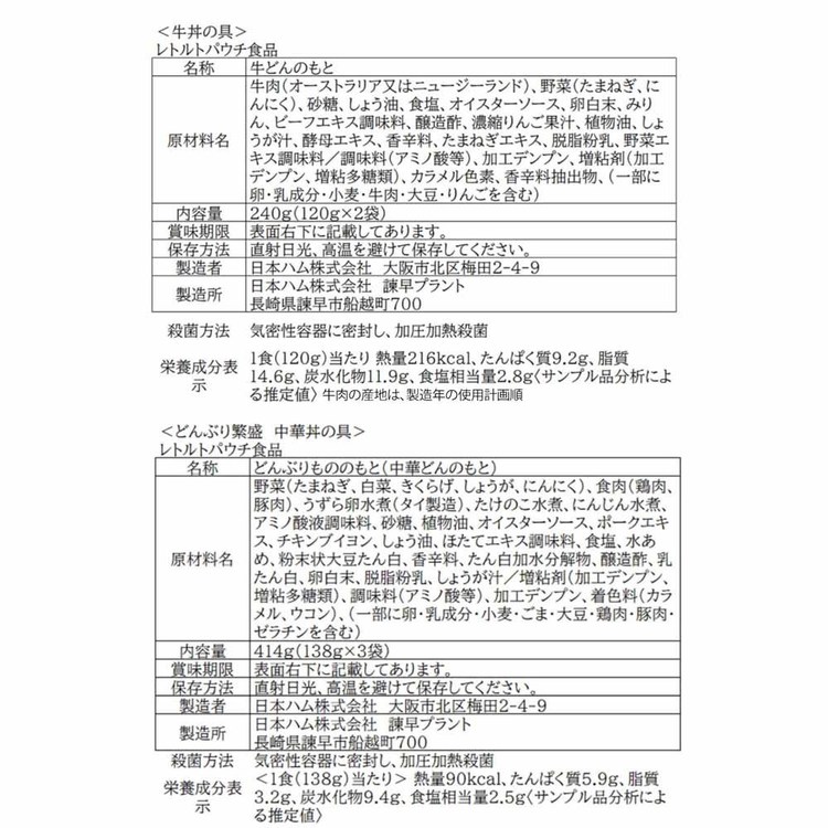 日本ハムニッポンハムどんぶり簡単ごはん米レトルト保存どんぶりアソート 