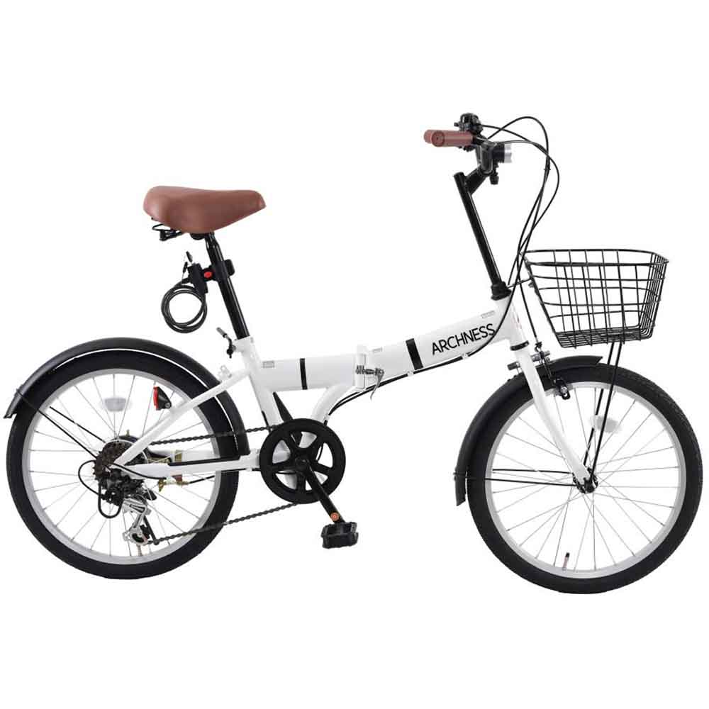 新品　折りたたみ自転車 20インチ 小型 軽量 男女兼用　パールホワイト 折りたたみ自転車 カゴ付き シマノ製 6変速 20インチ 軽量 通勤 通学