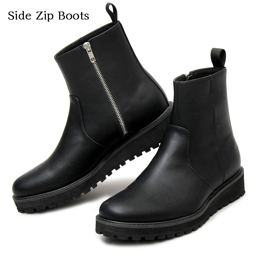 日本全国送料無料 サイドジップブーツ 厚底 タンクソール ドレスブーツ メンズブーツ ブラック モード ロック ボリューム 黒 靴 合成皮革 カジュアル きれいめ 大 豪華 Www Muslimaidusa Org