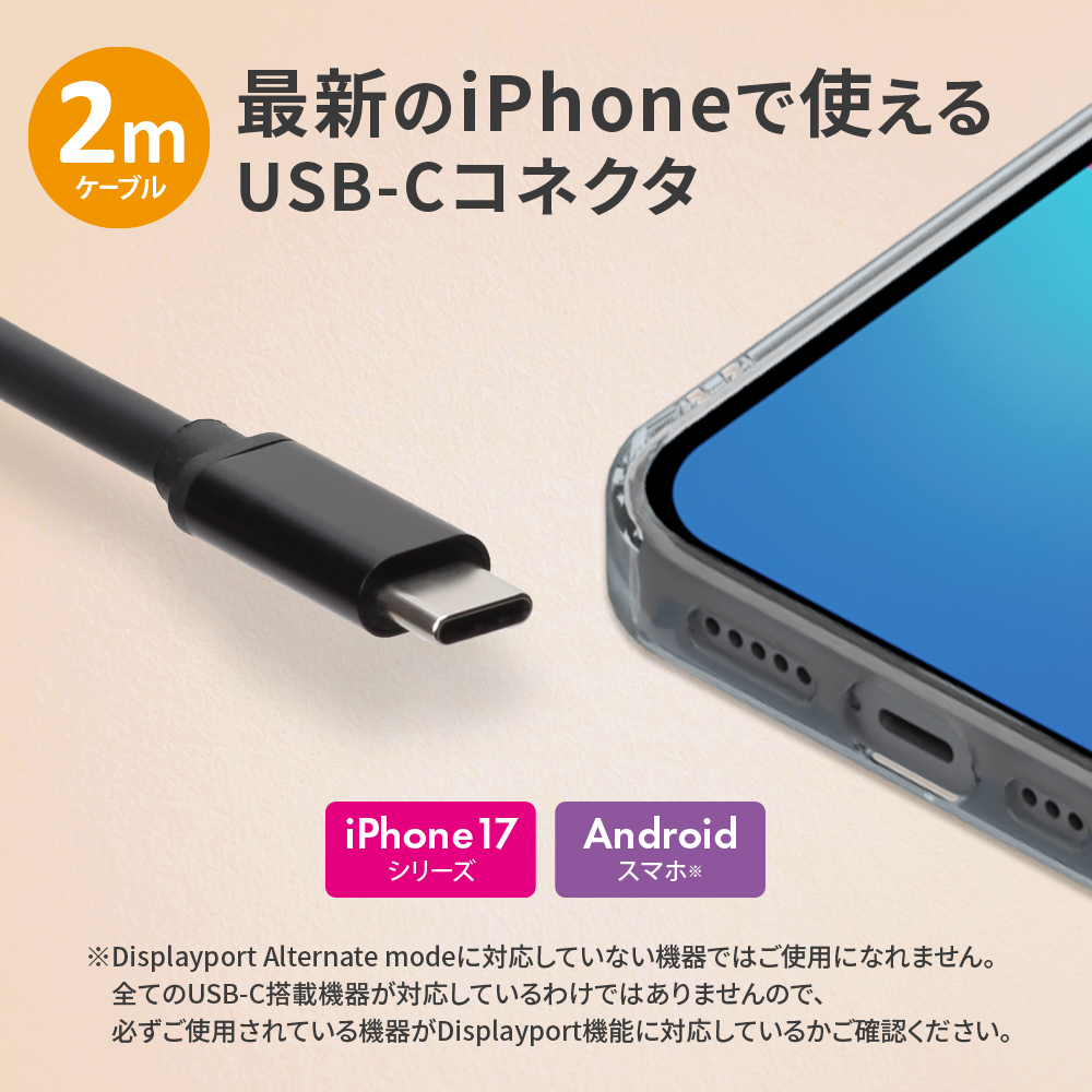 ネット配信 動画配信 HDMI ミラーリングケーブル 2m USB Type-C