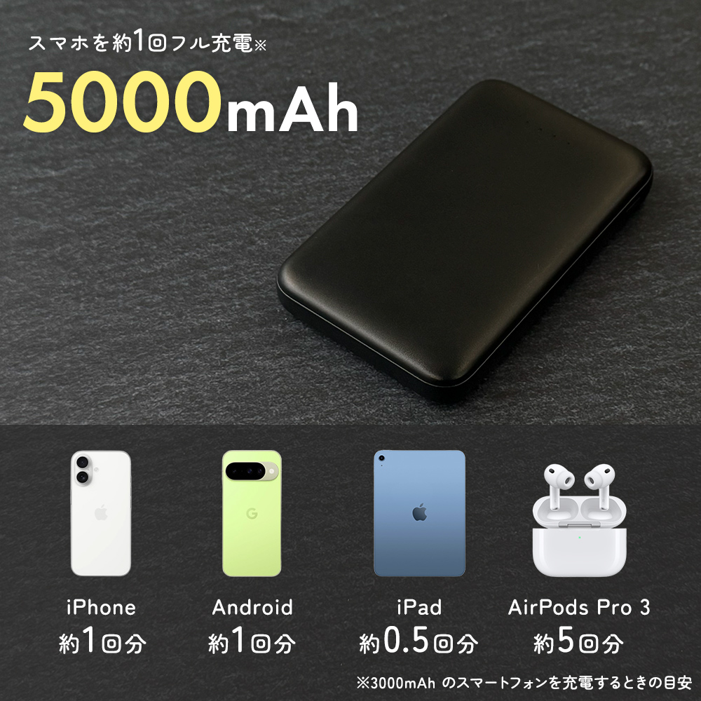 6/5発売】準固体モバイルバッテリー 5000mAh ブラック 準個体