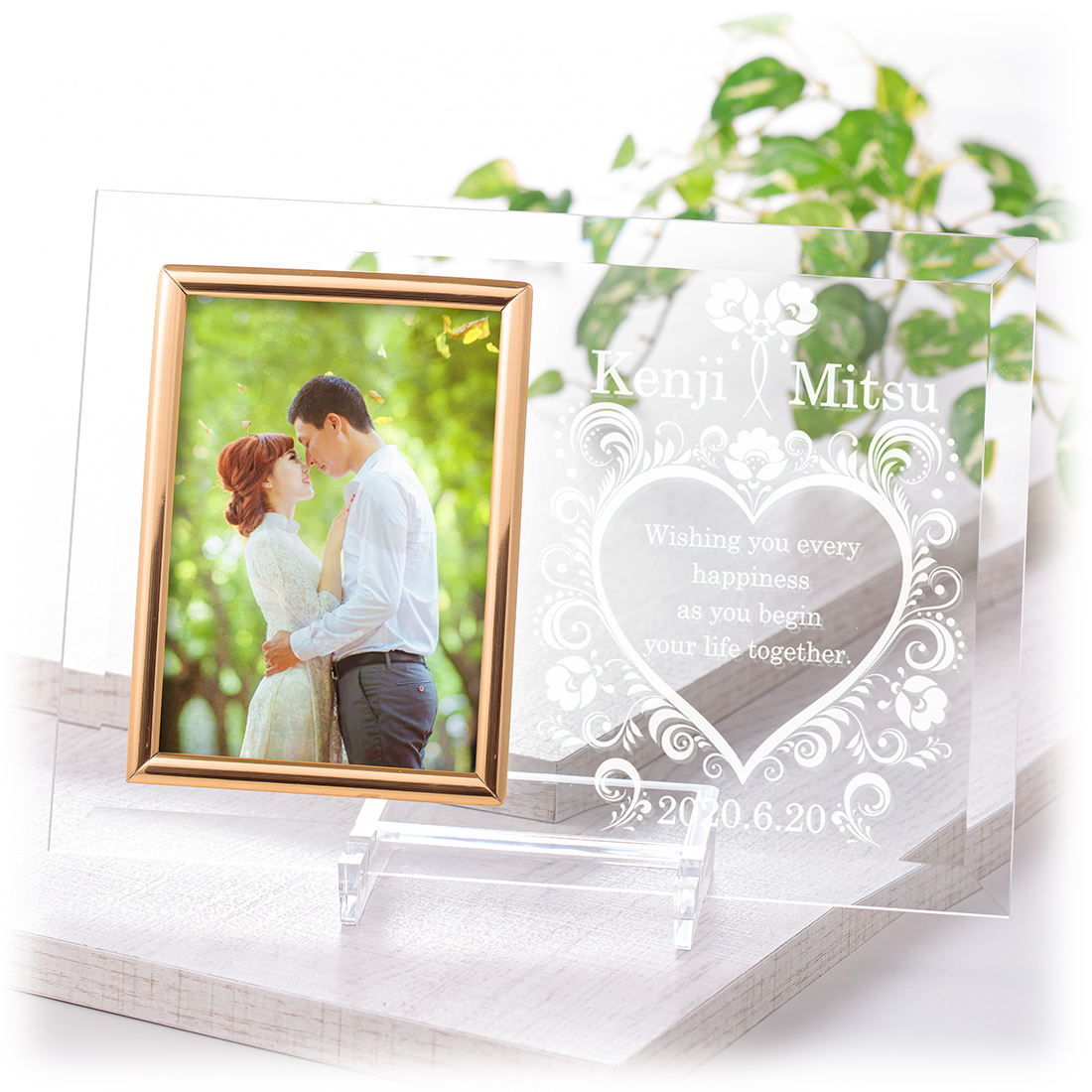 クリアガラスフォトフレーム 結婚 写真縦向き フレームフラットタイプ