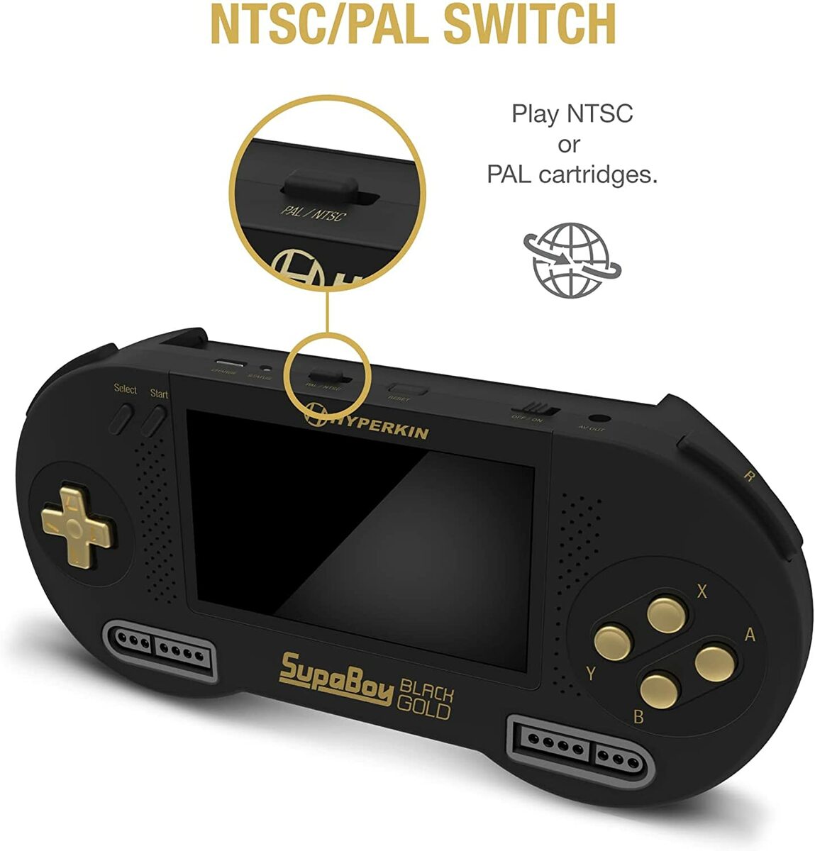 Hyperkin ハイパーキン SUPABOY Black Gold USB type-C スパボーイ スーパーファミコン SFC SNES(NTSC/PAL) カートリッジ対応 ポータブル互換機 輸入品｜phatee｜06