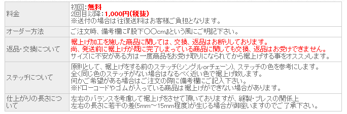 裾上げについて