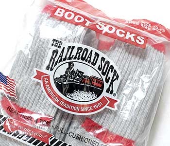 レイルロードソック/RAILROAD SOCK アメリカ製 ''6P BOOT SOCKS''クルーブーツソックス/靴下(6-PAIR BAG CREW BOOT SOCK-RED TOP AND STRIPE(6014))