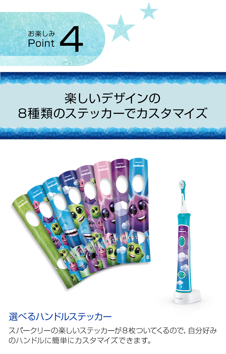 お楽しみPoint4 楽しいデザインの8種類のステッカーでカスタマイズ