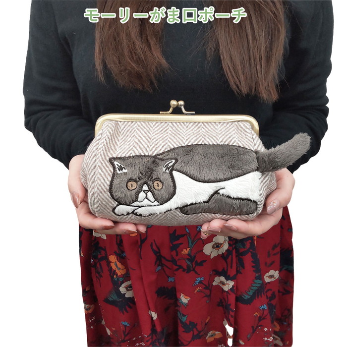 ①☘️【のの】ハチワレ猫のポーチセット モーリーがま口ポーチ ノアファミリー 猫グッズ ネコ雑貨 化粧