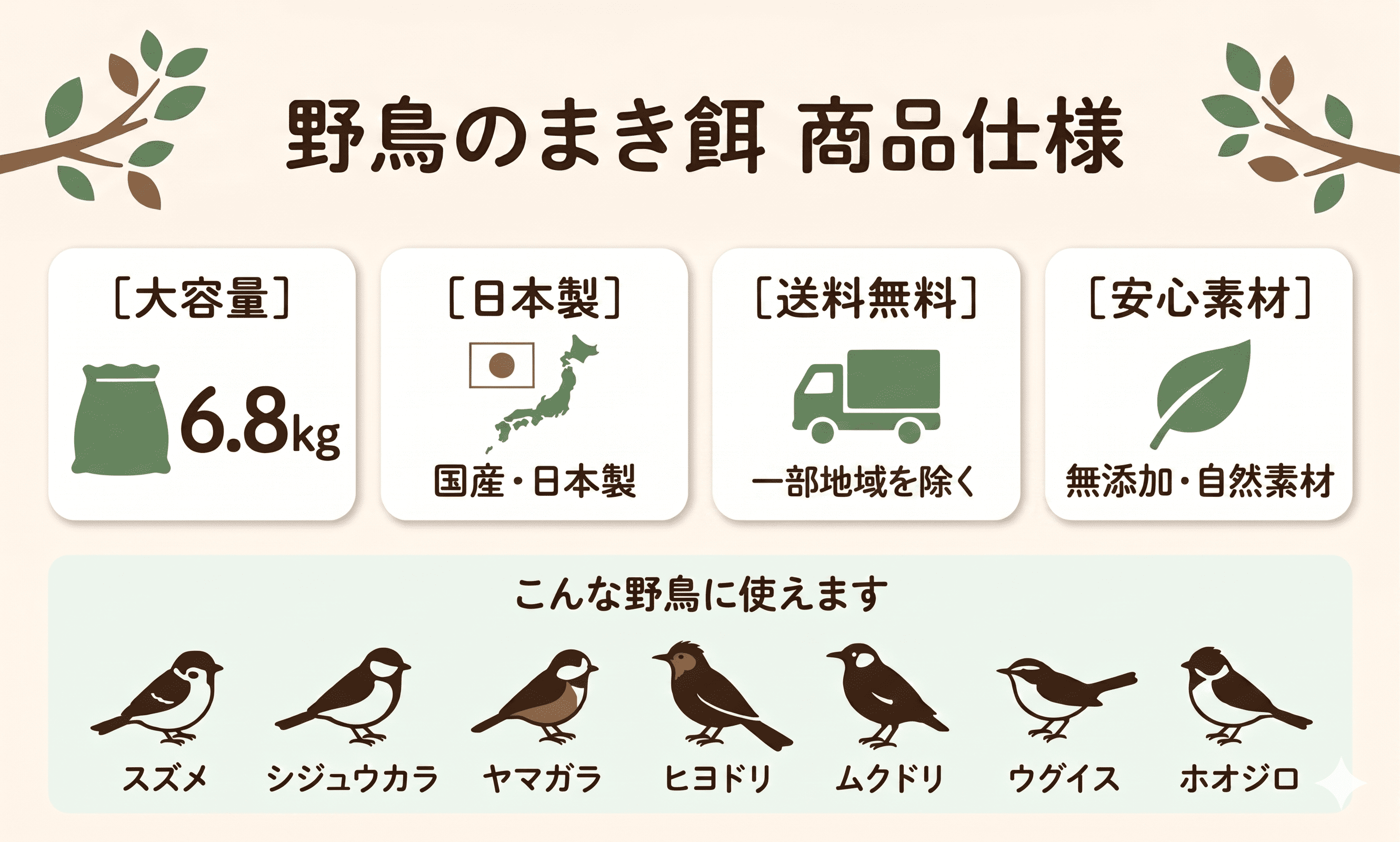 ナチュラルペットフーズ 大容量 野鳥のまき餌 6.8kg 野鳥 餌 エサ