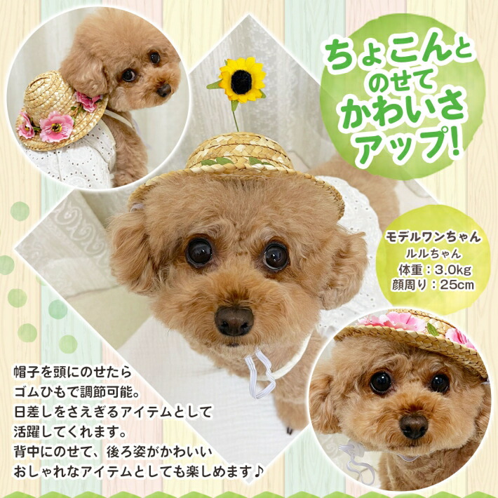 犬 帽子 夏 ひまわり 可愛い かわいい 麦わら帽子 ペット用品 ペット