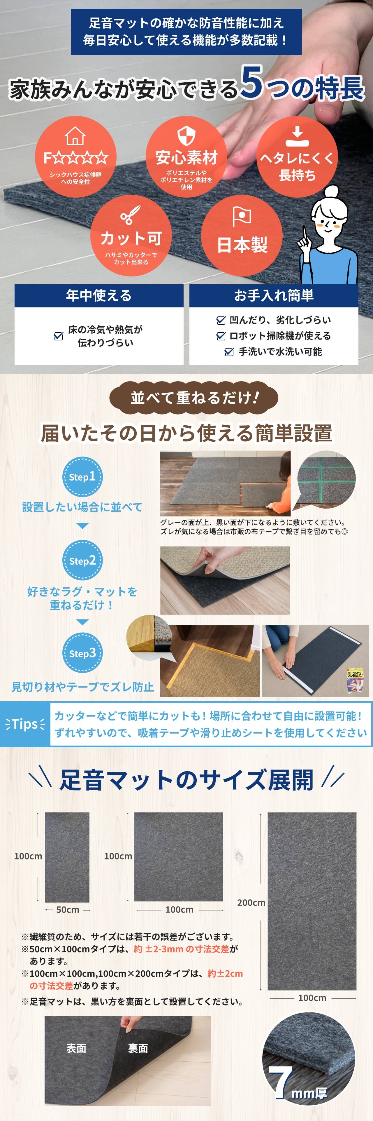 防音専門ピアリビング 防音マット 防音シート 足音マット 厚さ7mm