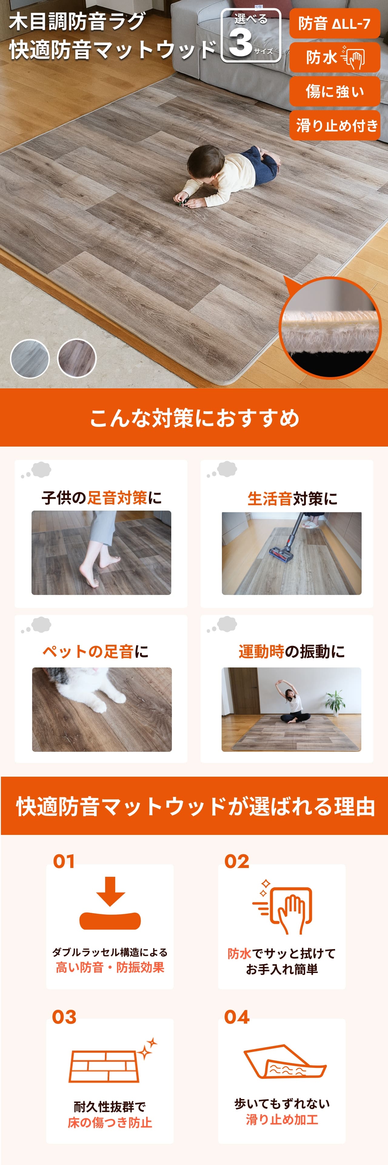 防音専門ピアリビング 防音マット ピアノ用 快適防音マットウッド70cm