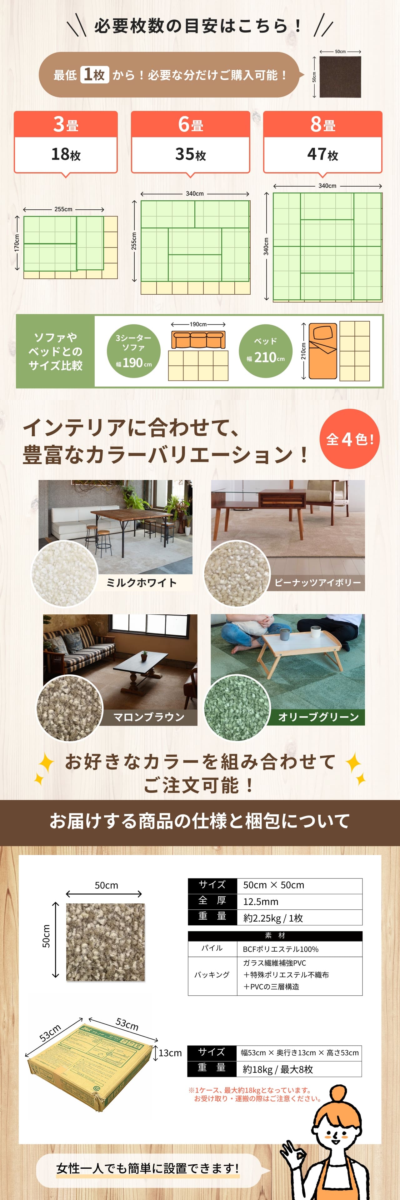 日東紡マテリアル 防音マット 防音カーペット 静床プレミア50cm×50cm 3