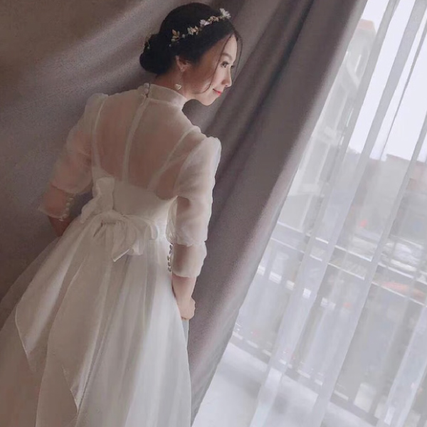 C205 新入荷　 フランス風 オードリー風 長袖 エレガント 結婚式ドレス 送料無料] オードリー風ロングドレス ※返品可能 : PIARY Yahoo