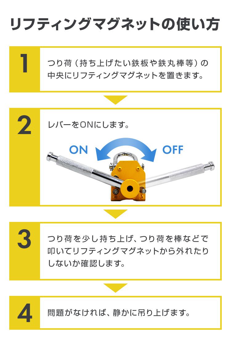 リフティングマグネット 1000kg 永久磁石 リフマグ 永磁リフマ マグネットリフター 電源不要 簡単操作 運搬用チェーンブロック 吊り上げ :  at046ml1000 : pickupplazashop - 通販 - Yahoo!ショッピング