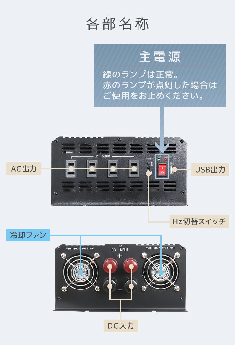 インバーター 非常用電源 12V 100V ポータブル電源 定格 2000W 最大