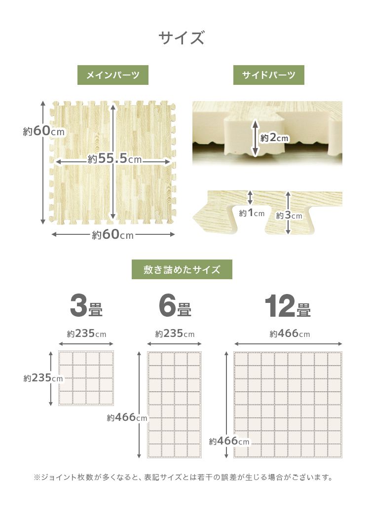 ジョイントマット大判 厚手 木目調 60cm 極厚2cm 16枚 3畳 サイド