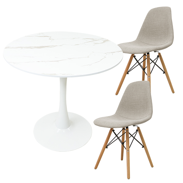 テーブルセット 3点セット 2人用 80cm おしゃれ カフェテーブル 木目 大理石 丸テーブル リビングテーブル ラウンドテーブル | WEIMALL | 02