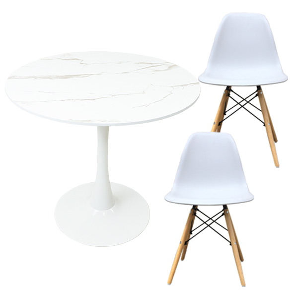 テーブルセット 3点セット 2人用 80cm おしゃれ カフェテーブル 木目 大理石 丸テーブル リビングテーブル ラウンドテーブル | WEIMALL | 02