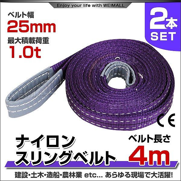 スリングベルト 2m 2本セット ナイロンスリング 耐荷1000kg 25mm×2m