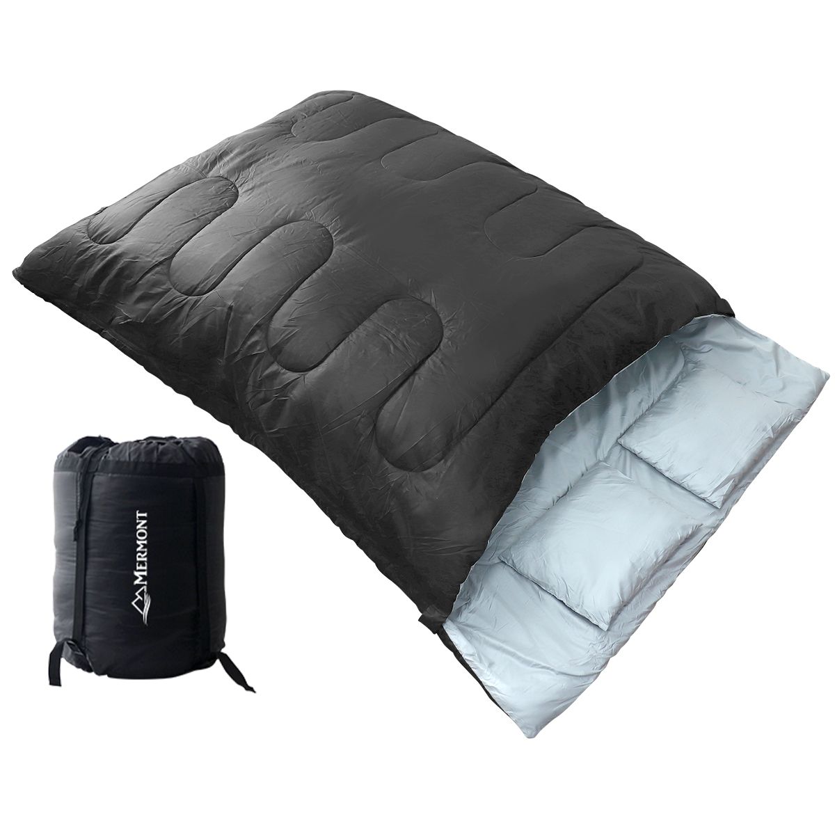 3個セット】枕付き 寝袋 シュラフ フルスペック 封筒型 -15℃ 黒の+