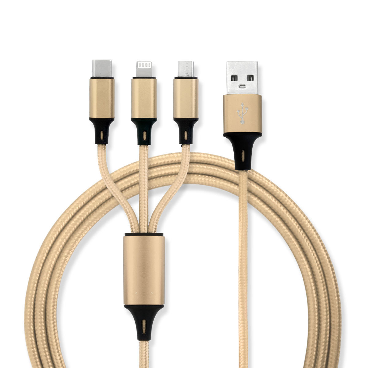 3in1 充電ケーブル 2本セット iPhone Android ライトニング Type-C Micro USB 急速充電 1.2ｍ  モバイルバッテリー 充電器 高耐久 2.1A lightning