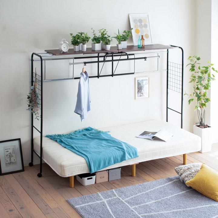 【限定品】 収納棚 ラック ハンガーラック 後付け オプション 汎用 上棚 伸縮 キャスター付き シングル セミダブル ダブル スリム シンプル 追加棚 ベッドラック UNI-0001 【E1808695478】 (10420円)