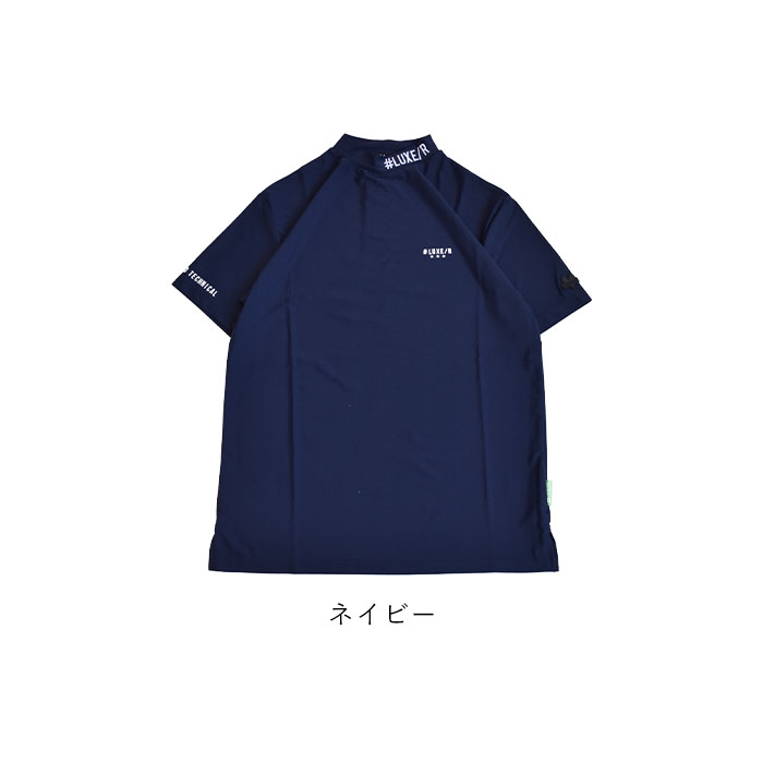 2025春夏新作 ゴルフウェア Tシャツ メンズ レディース 半袖 ラグジュゴルフ LUXE/R GOLF ストレッチ ブロード ロゴ プリント バイカラー モックネック 46001 LUXE/R 2025春夏新作 ゴルフウェア Tシャツ メンズ レディース