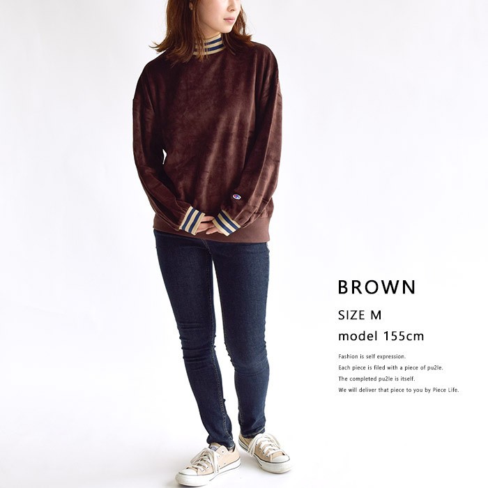 Champion チャンピオン ウィメンズ ラインリブクルーネックシャツ レディース Cロゴ リブ袖 ラインリブ シンプル 普段使い 部屋着 Champion チャンピオン ウィメンズ ラインリブクルーネック