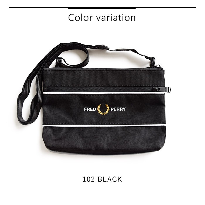 FRED PERRY 黒 レザー サコッシュ ショルダーバッグ