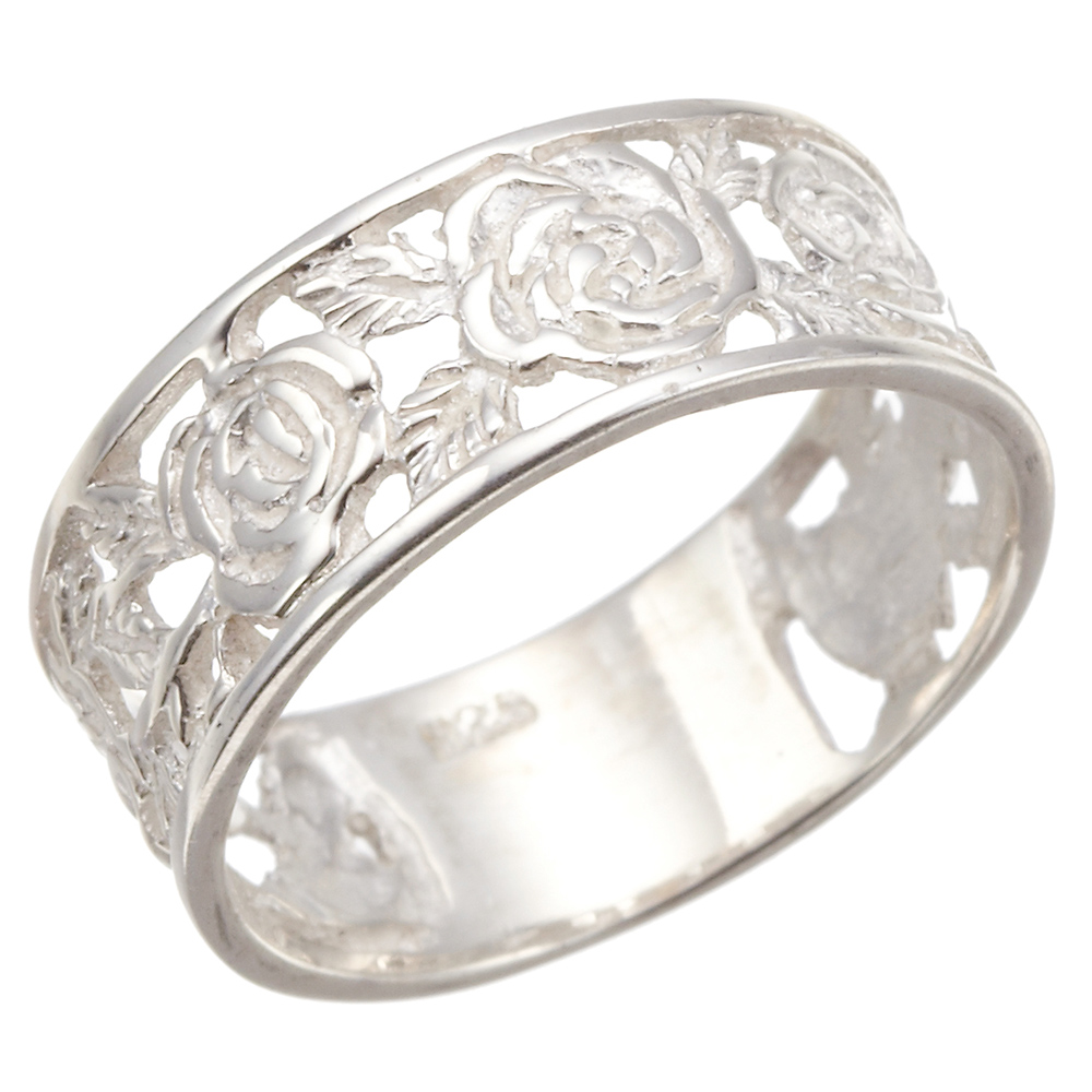 指輪 レディース シルバー925 silver925 薔薇 繊細な掘り 透かし柄 幅太めがかわいい ...