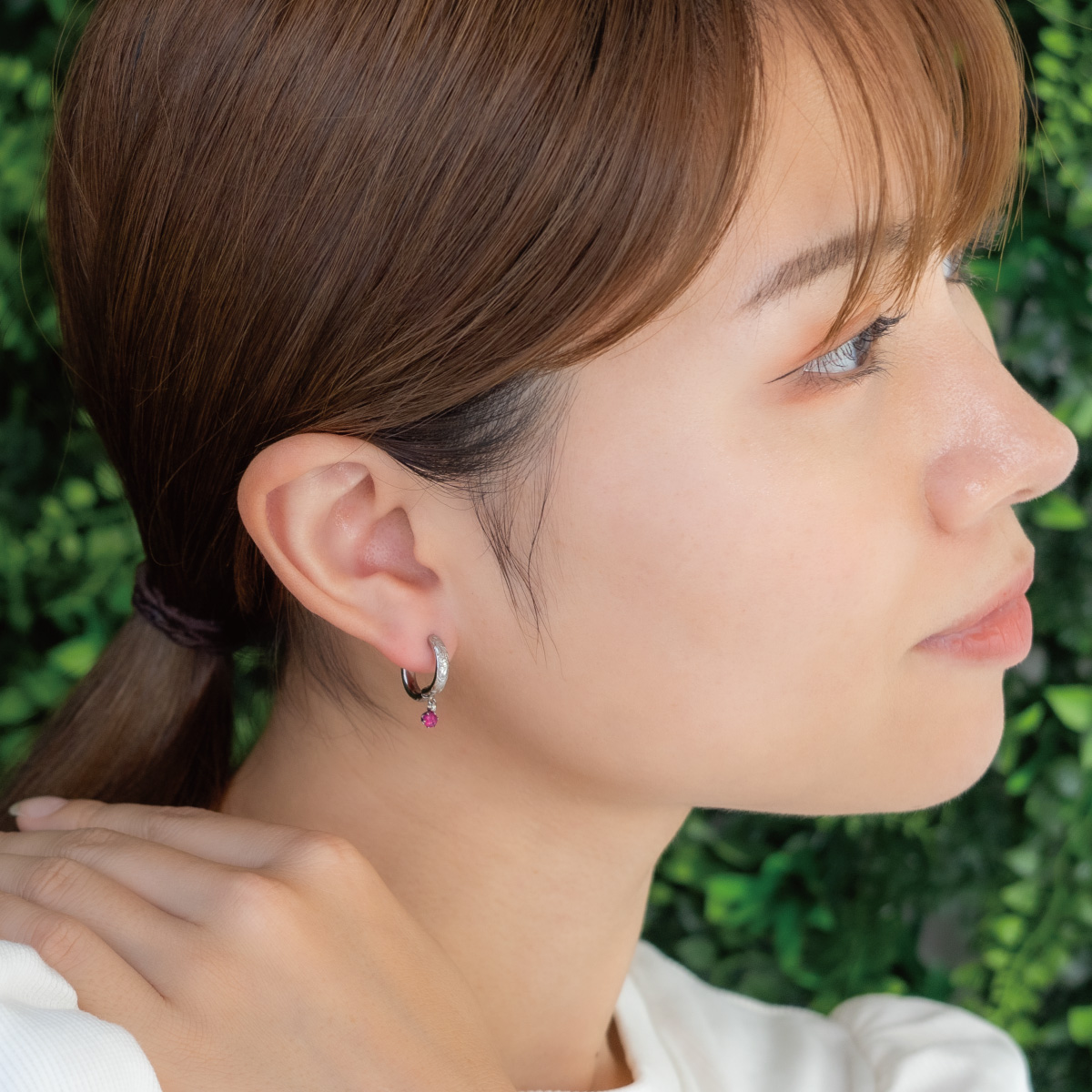ピアス フープ レディース 片耳用 1個売り サージカルステンレス316L製 ハワイアンジュエリー ワンストーン 一石 一粒 プルメリア 波の画像