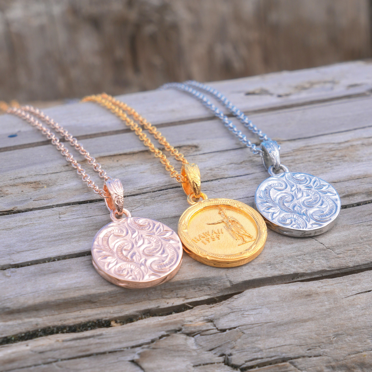 ネックレス ペンダント レディース サージカルステンレス316L製 ハワイアンジュエリー ハワジュ 硬貨 コイン リバーシブル スクロール  サージカルステンレス ハワイアンジュエリー ネックレス チェーン付 リバーシブル コイン ペンダントトップ ヘッド サージカル ...