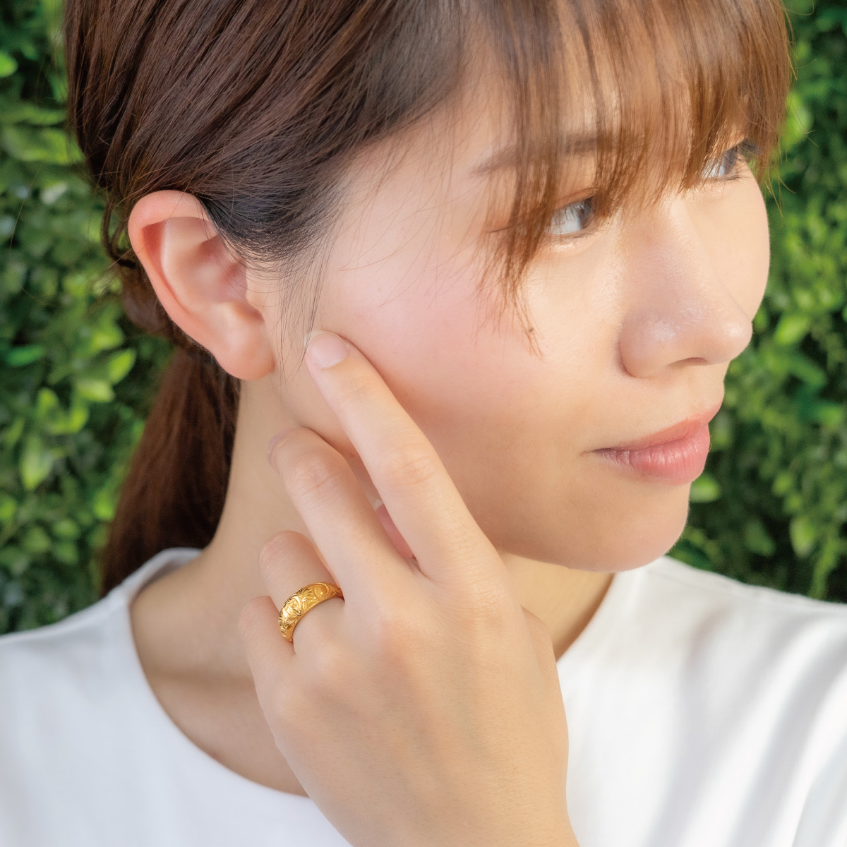 リング レディース メンズ サージカルステンレス316L製 ハワイアンジュエリー ハワジュ プルメリア スクロール マイレ 波 マイレ お肌に優しいの画像