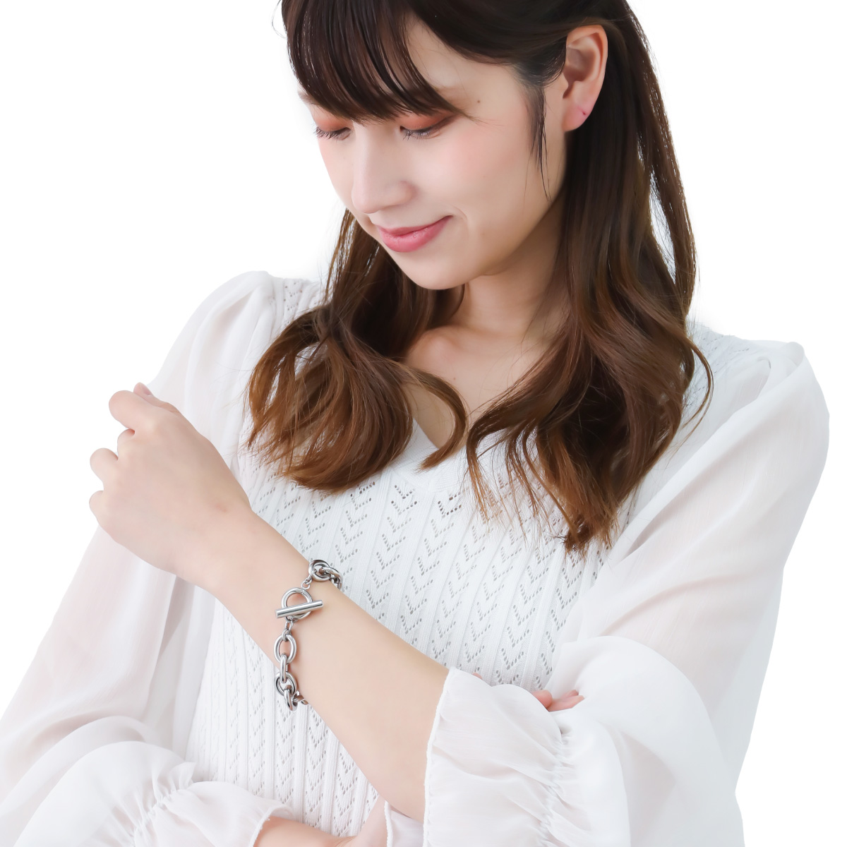 ブレスレット レディース ジルコニア チェーンブレスレット K18