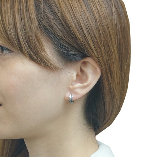 メンズスタッドピアス シルバー925 シルバー 両耳 フェザー 羽 リング