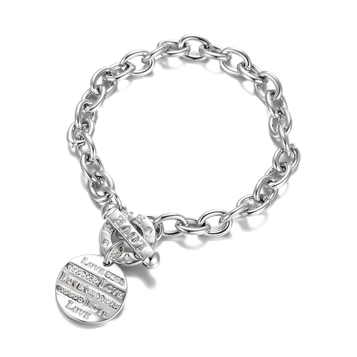 ブレスレット ラインストーン 鎖 ハート サークル ツヤ有り 太め