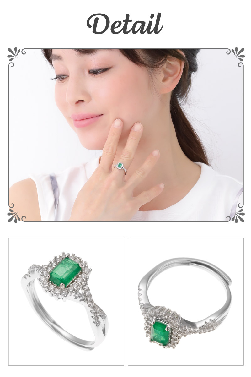 リング シルバー925 シンセティックエメラルド キュービックジルコニア