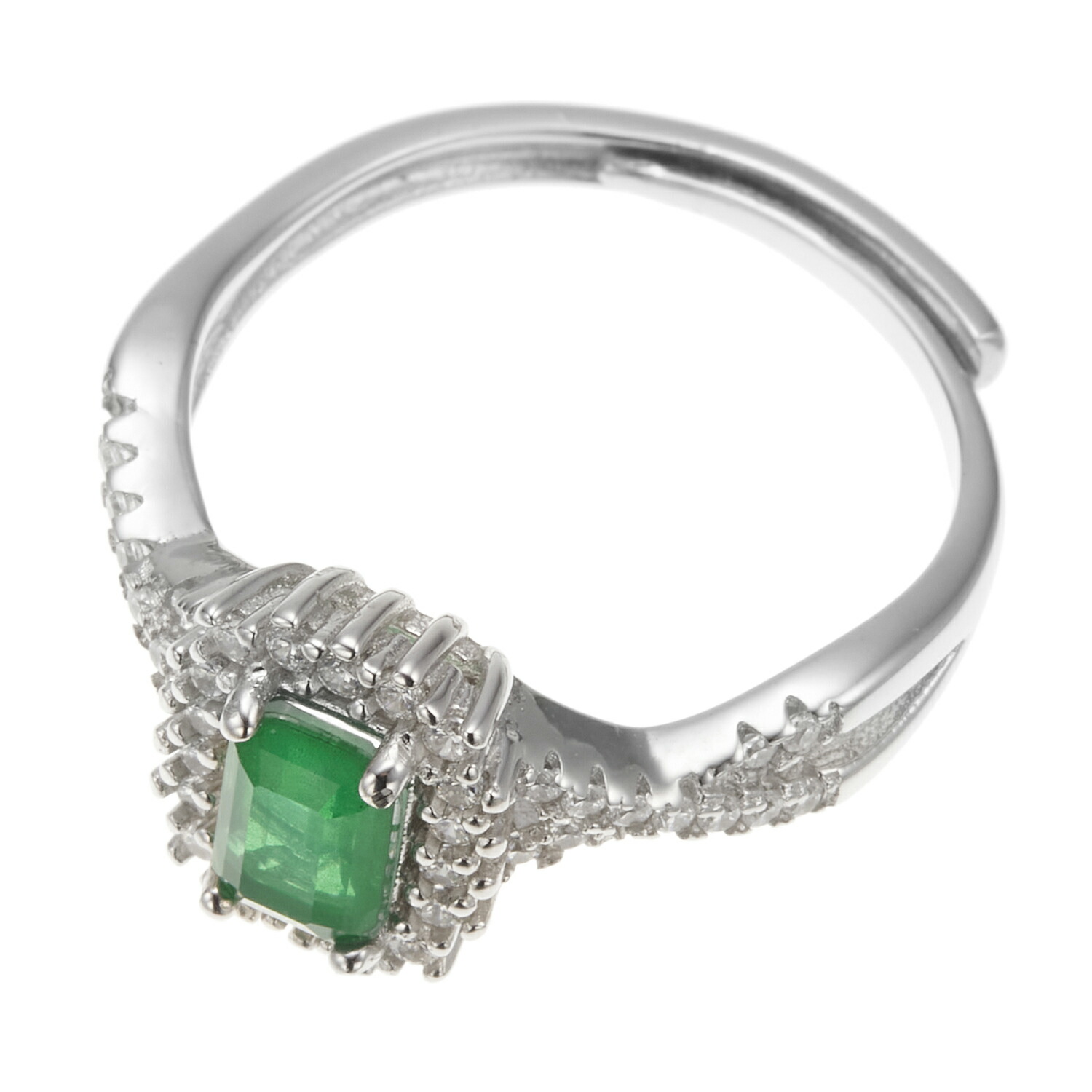 リング シルバー925 シンセティックエメラルド キュービックジルコニア