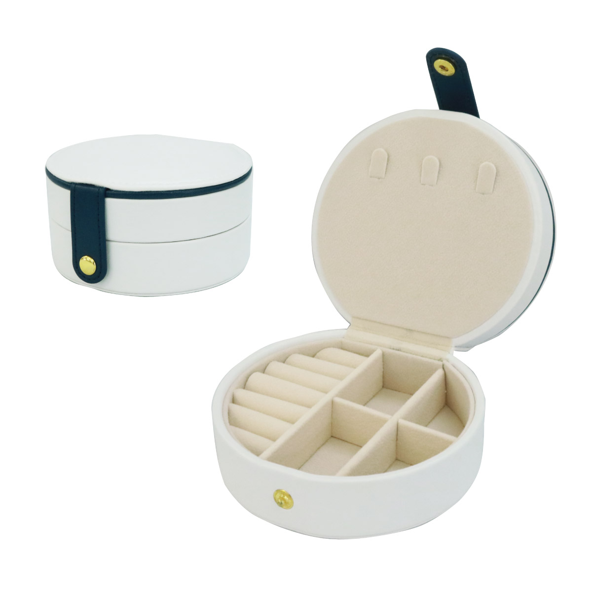 アクセサリーケース ジュエリーボックス 2段式 丸型 小型 ミラー付き