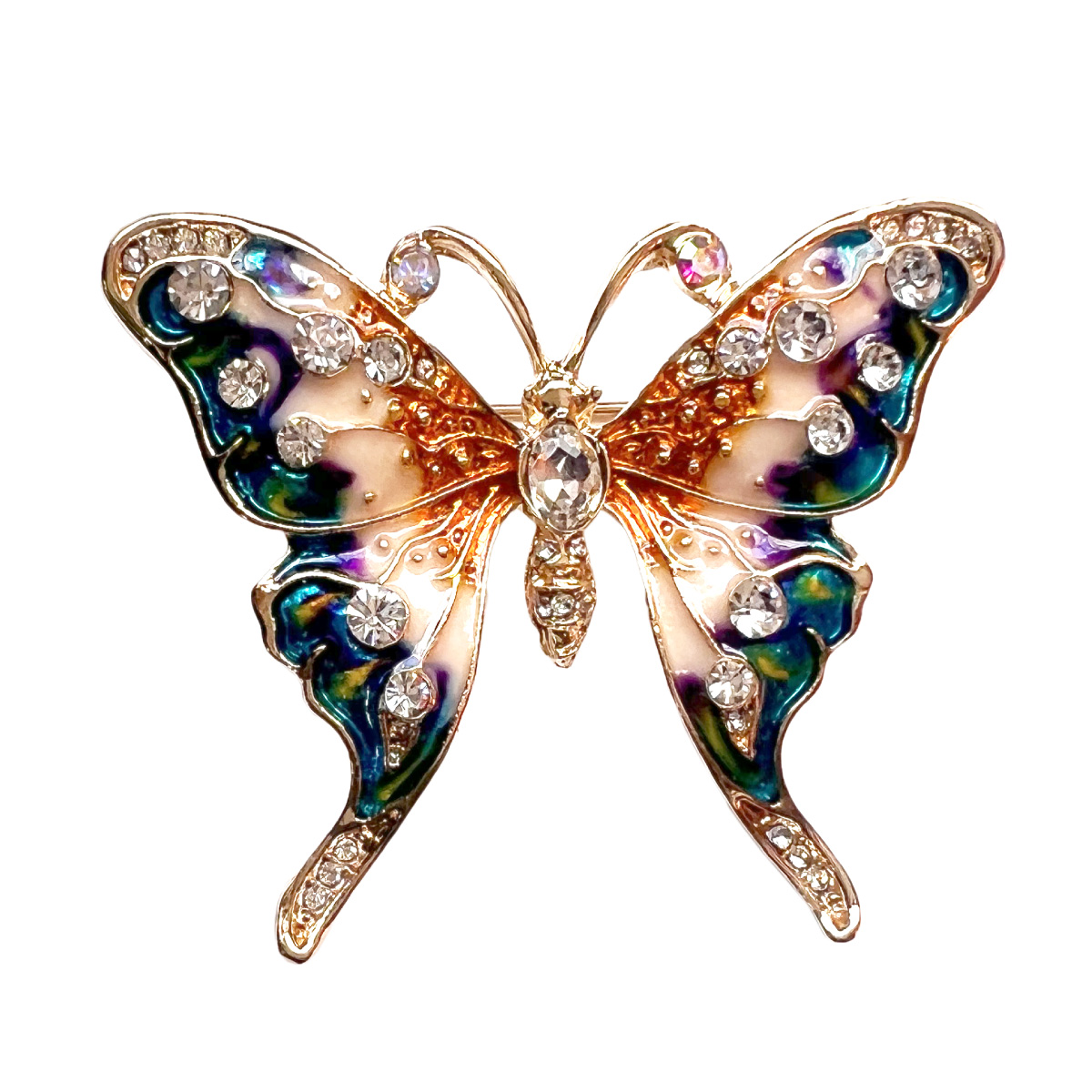 ブローチ 蝶 バタフライ 虫 ラインストーン パヴェ キラキラ おしゃれ カジュアル 個性的
