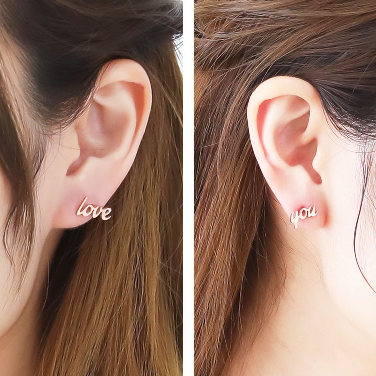 スタッドピアス レディース サージカルステンレス製 LOVE YOU 両耳用