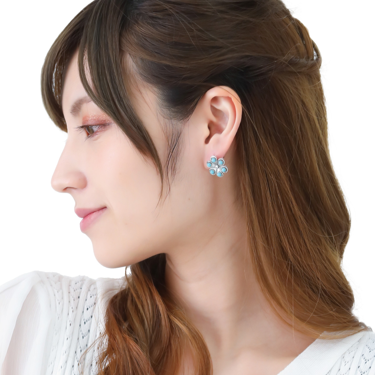 ピアス レディース ネリターコイズ トルコ石 フラワー 花型 ピアス レディース ネリターコイズ トルコ石 フラワー 花型