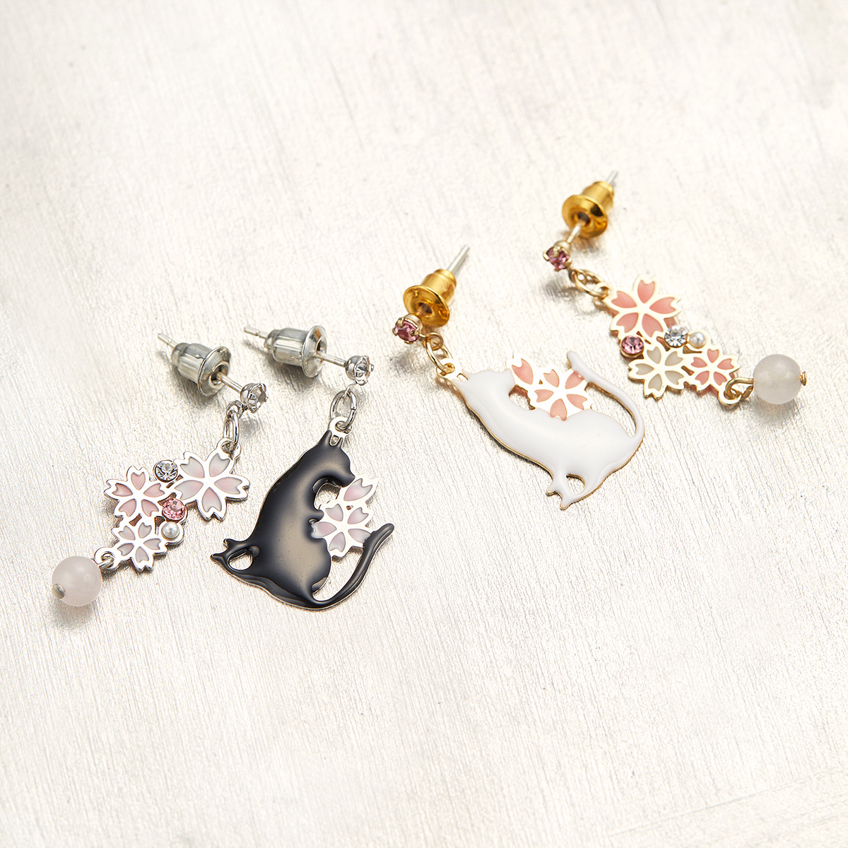 ☆桜！Spring猫ちゃんピアス☆B ピアス レディース 桜 ネコ シルバー925ポスト 樹脂ノンホール