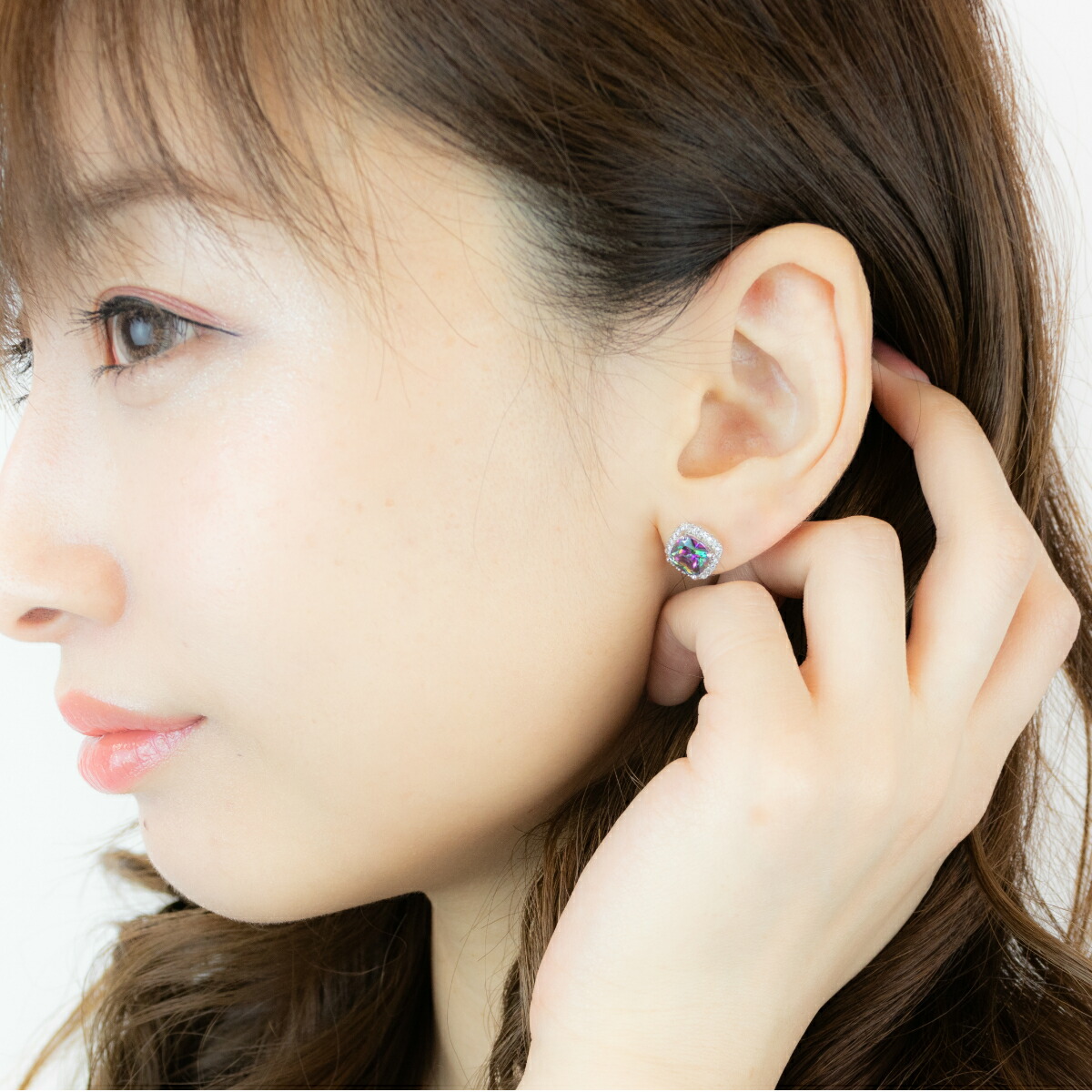 ピアス ミスティッククォーツ クッションシェイプ キュービック