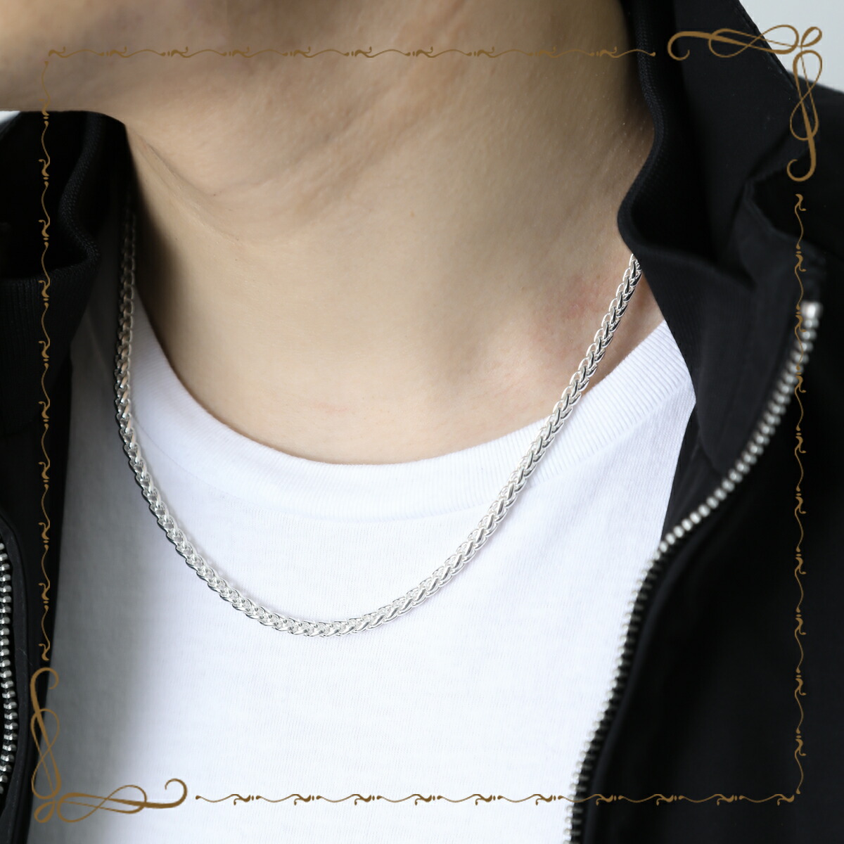 シルバー チェーンネックレスとブレスレットセット ネックレスブレスレットセット チェーン 彫刻 合金製 シルバー925