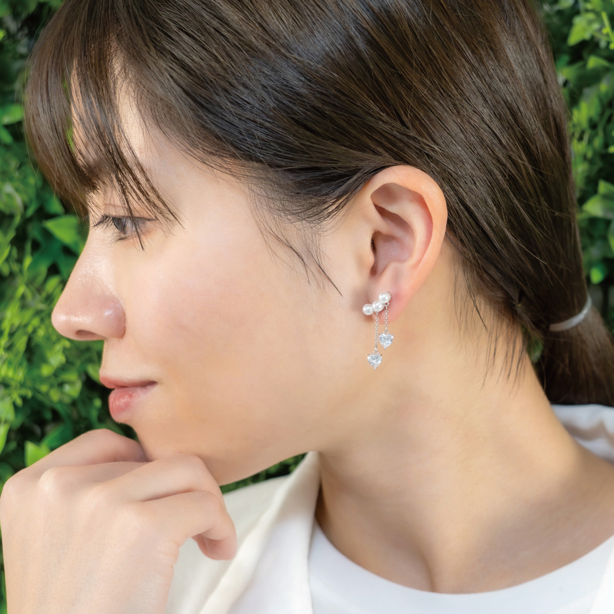 ピアス レディース 両耳用 シルバー925製ポスト 3連パール ハート型 