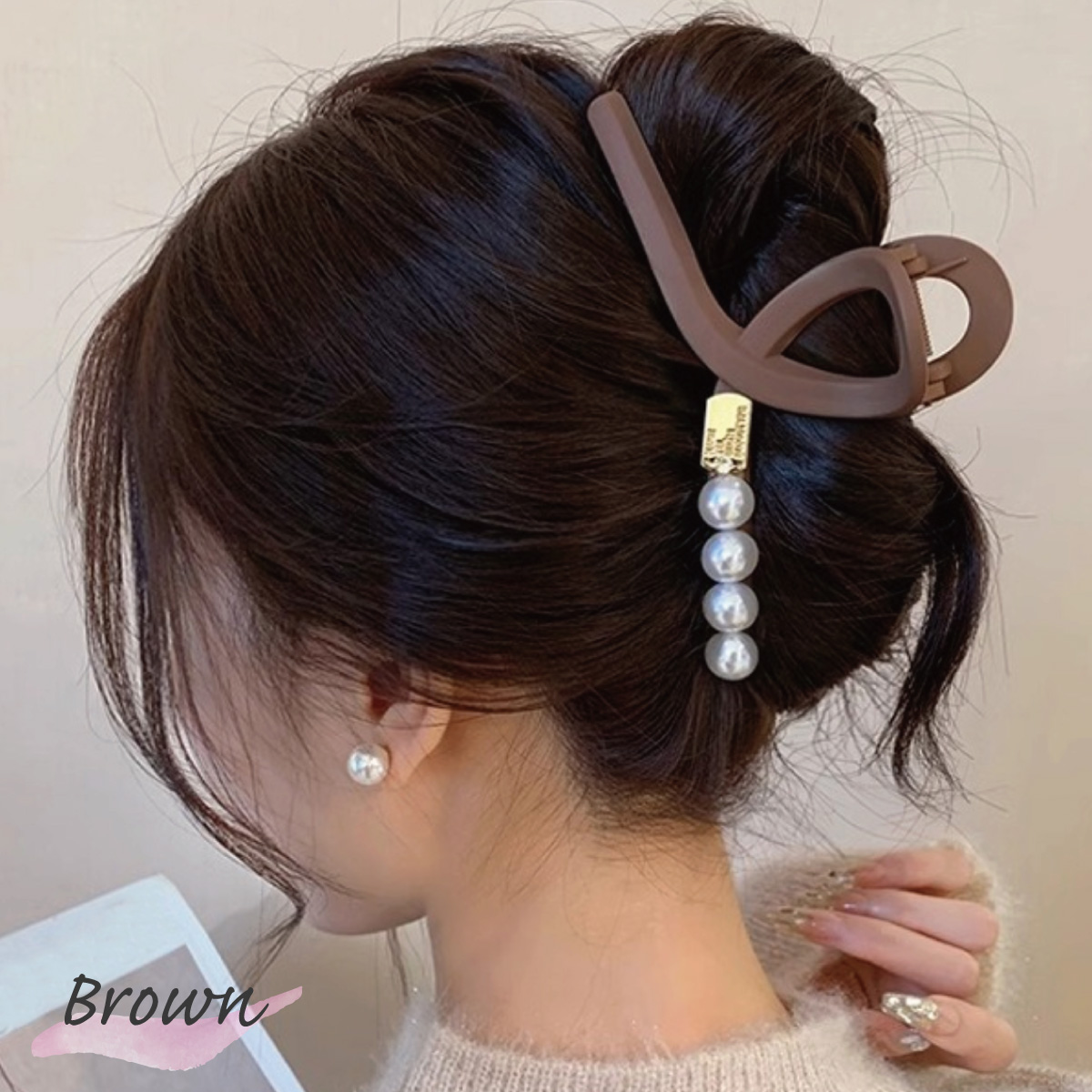 バンスクリップ ヘアクリップ レディース パールライン マットカラー